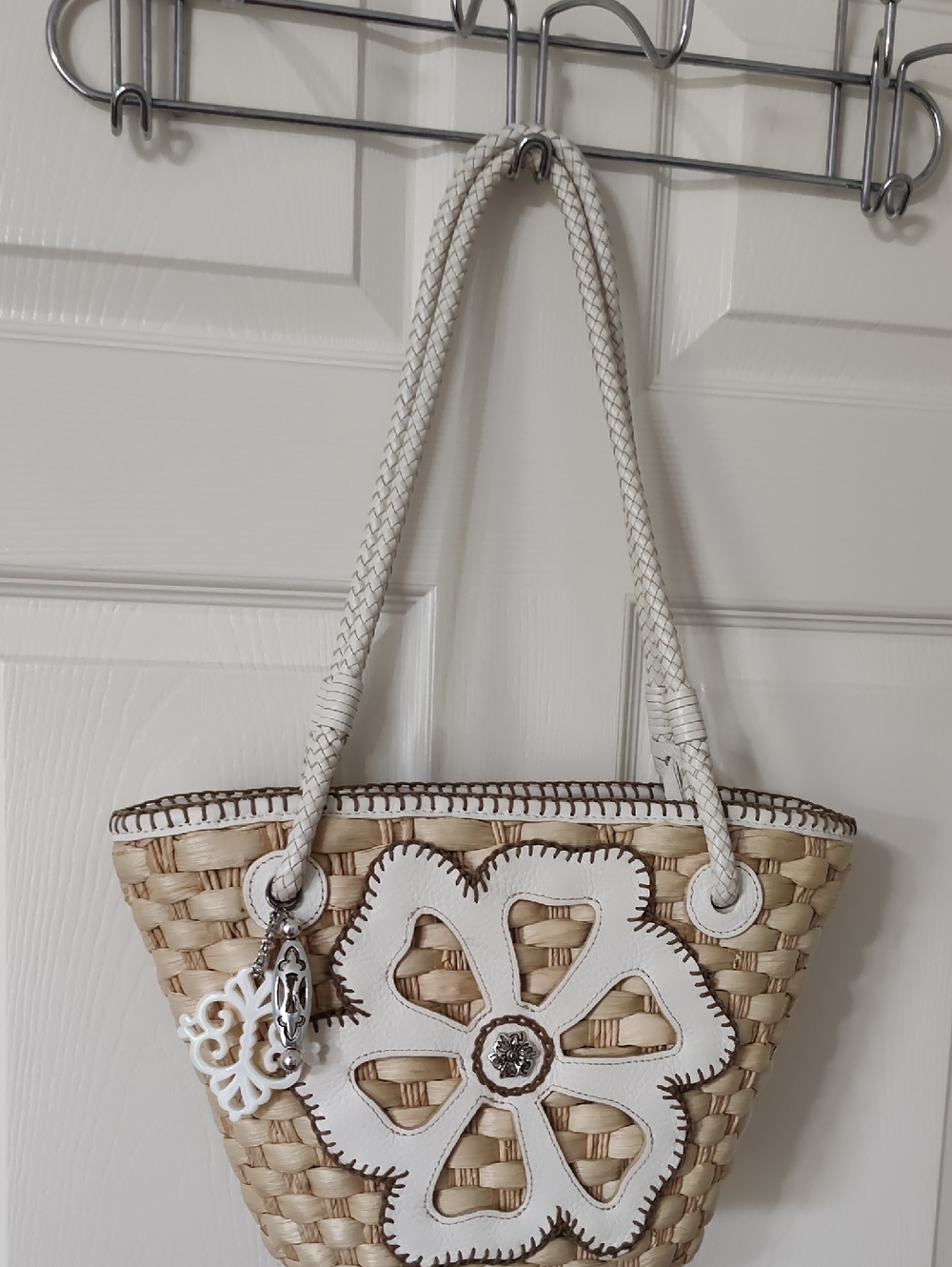 Brighton White and Natural Woven Flower Tote